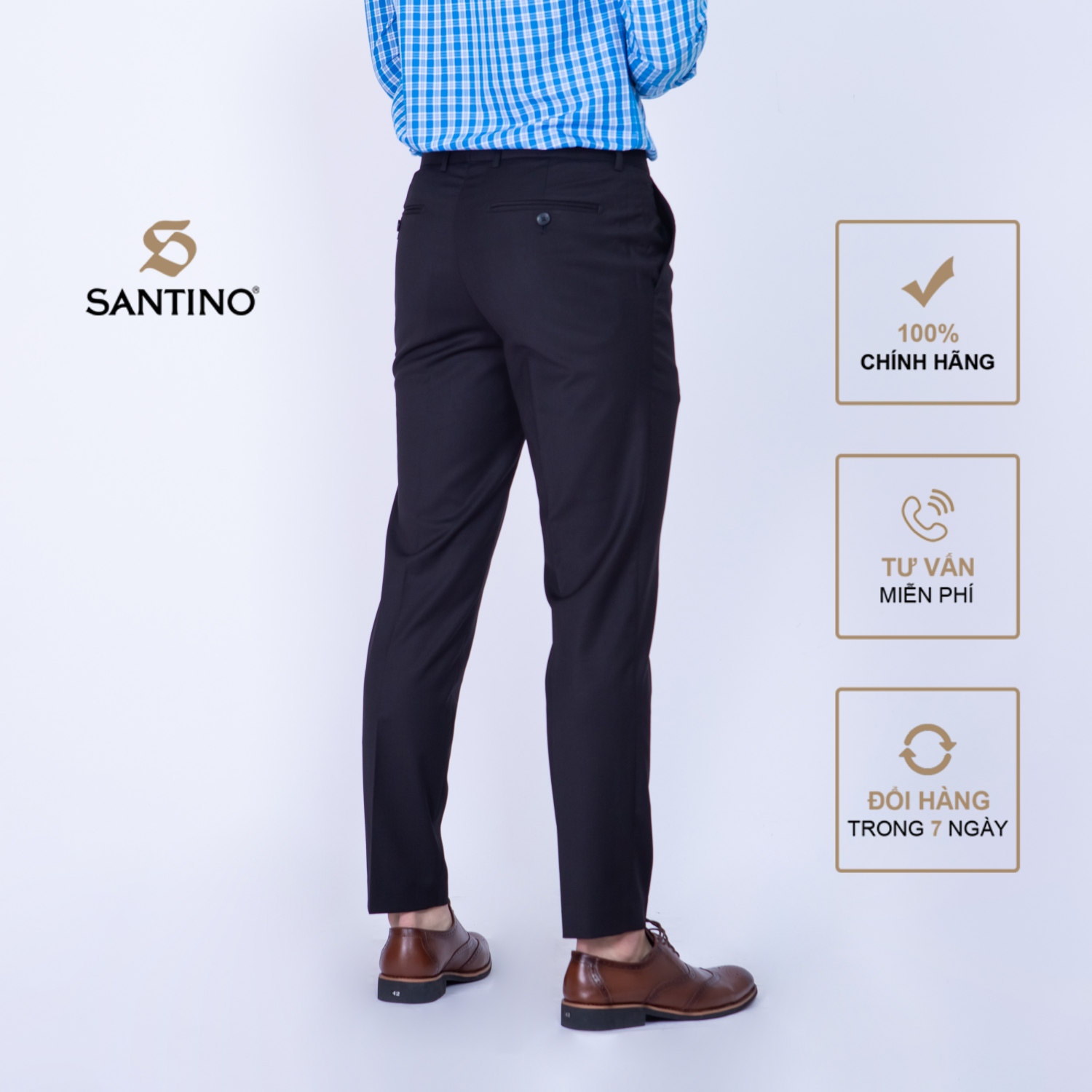 Quần âu nam dài trơn SANTINO, chất liệu Sợi tre dáng ôm slim fit công sở lịch lãm màu đen Q070