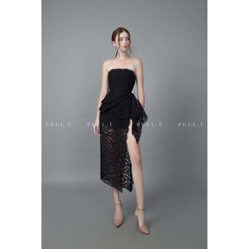 PEEL.T - Đầm ren Leila trắng đen xẻ tà sang trọng tinh tế đi chơi, dự tiệc, công sở