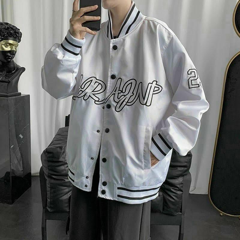 Áo Bomber unisex áo khoác dù nam nữ mặc được, 2 màu Đen Trắng, from to đại, áo khoác dù bóng chày ulzzang phong cách hàn quốc