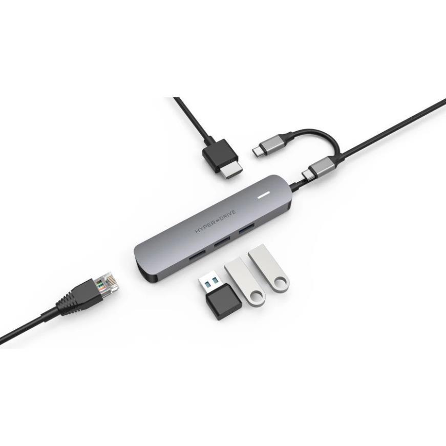 Cổng Chuyển Hyperdrive 6 in 1 HDMI 4K Usb-C Cho Macbook,PC,Devices - Hàng Chính Hãng