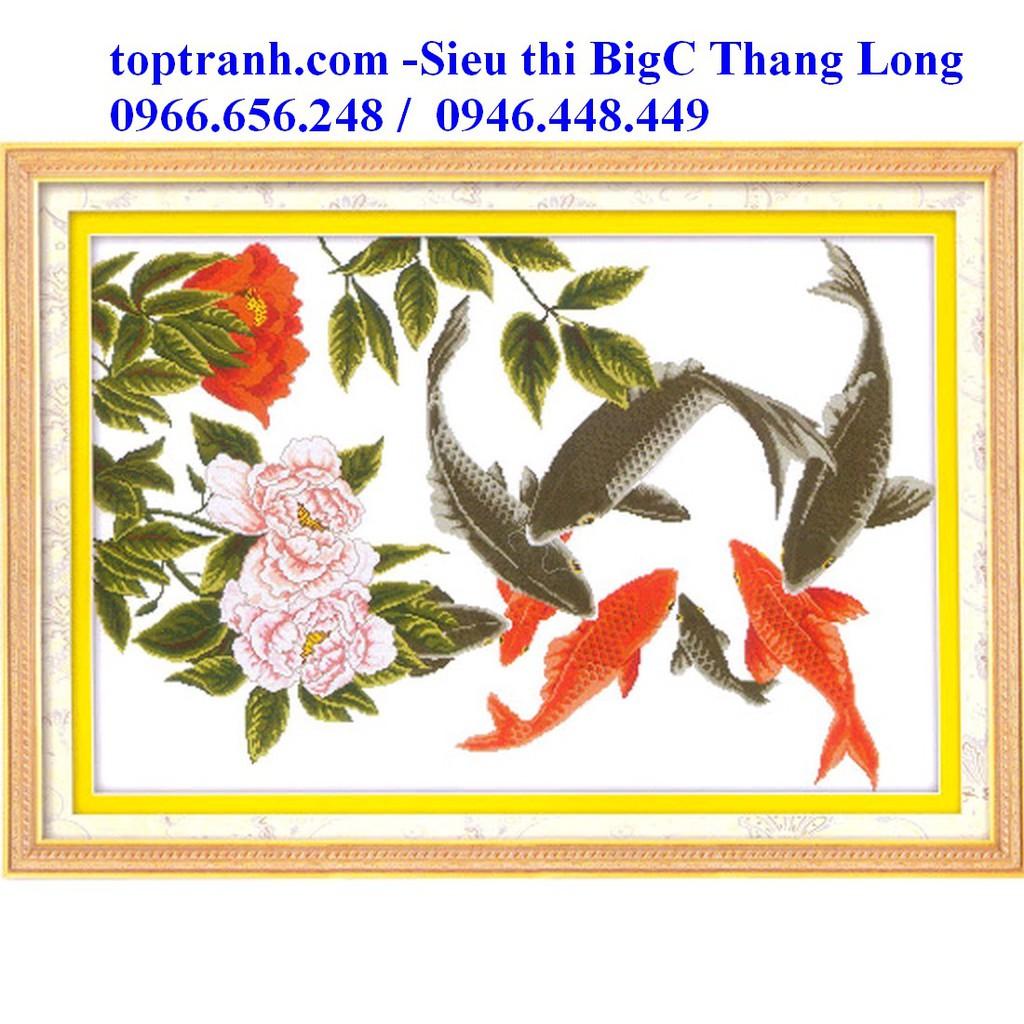 Tranh thêu chữ thập cá chép hoa mẫu đơn phát tài phát lộc Z336 chưa thêu