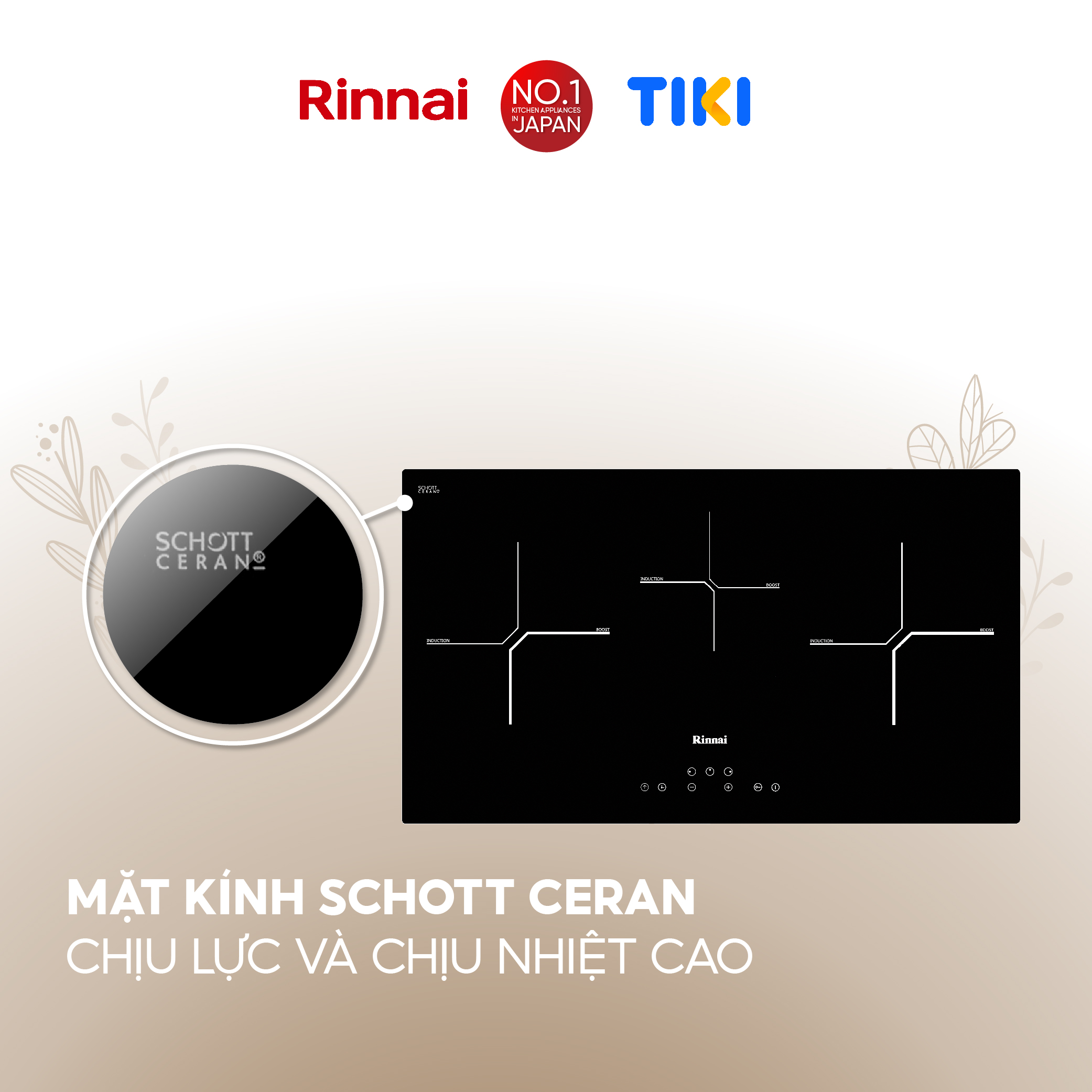 Bếp từ Rinnai RB-7013H-CB mặt kính Schott 4600W - Hàng chính hãng.