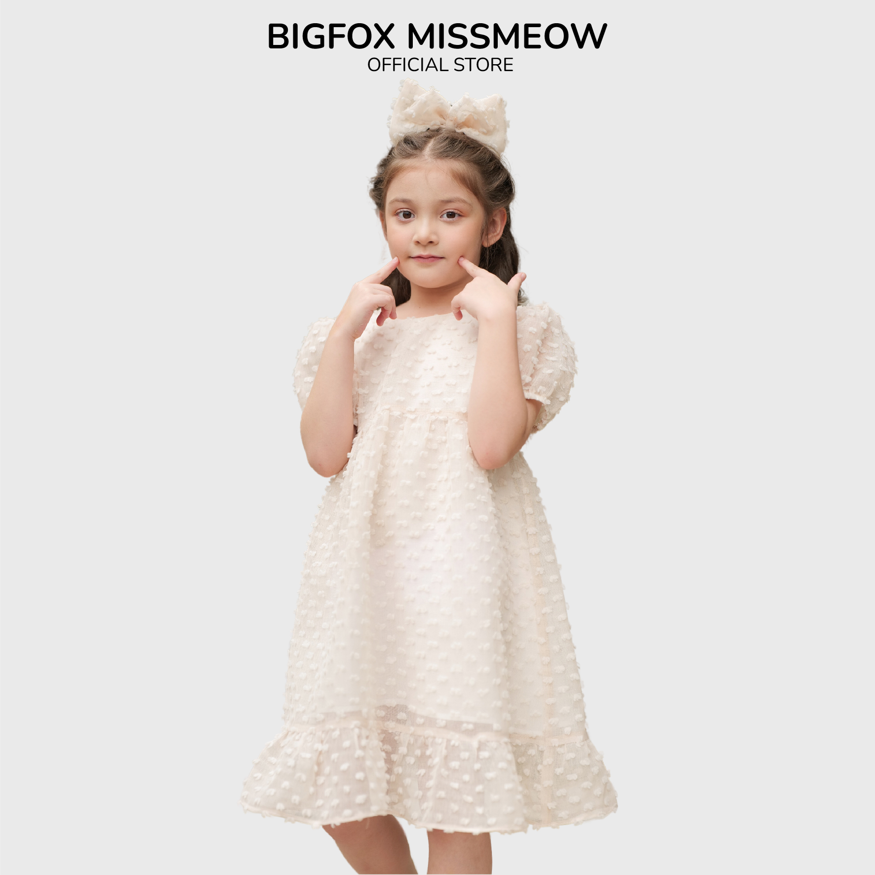 Váy công chúa ngắn tay cho bé gái Bigfox Miss Meow size đại mặc hè dáng babydoll tay phồng vải xô cỡ trẻ em 3-11 tuổi