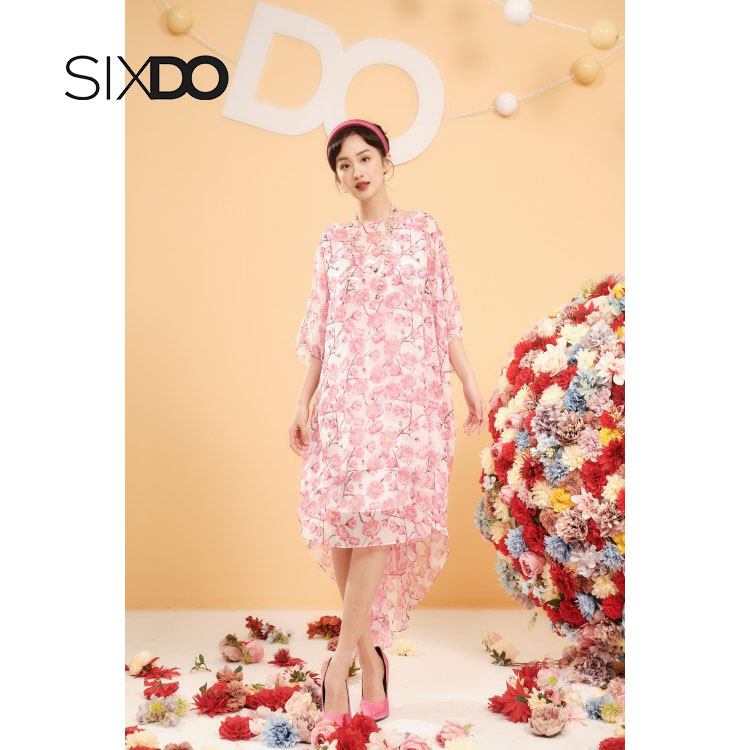 Đầm suông chiffon hoa đào thời trang nữ SIXDO