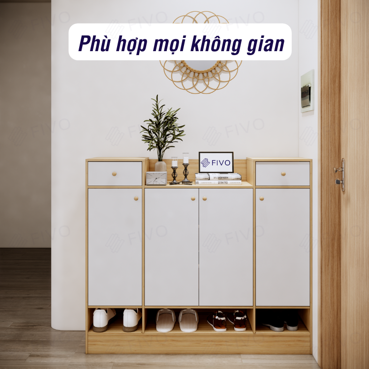 Tủ Giày Dép Gỗ MDF Lõi Xanh Chống Ẩm Dày 17mm FIVO FS51, Nhiều Ngăn Đựng Giày, Có Cửa Giúp Bảo Quản Tốt Giày Dép Khỏi Côn Trùng, Bụi Bẩn, Mặt Tủ Rộng Rãi Chứa Được Nhiều Đồ - Ngang 120cm