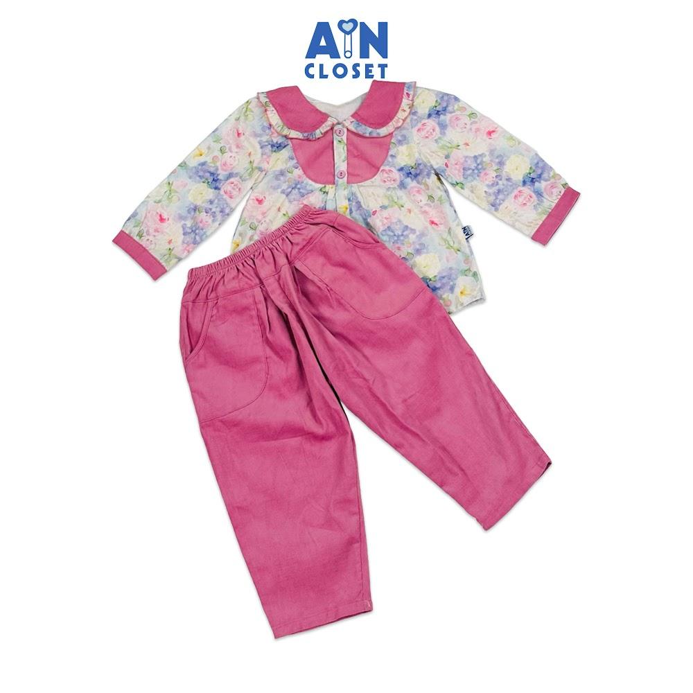 Bộ quần áo Dài bé gái họa tiết hoa Hồng Xoăn Tím cotton - AICDBGUF108V - AIN Closet