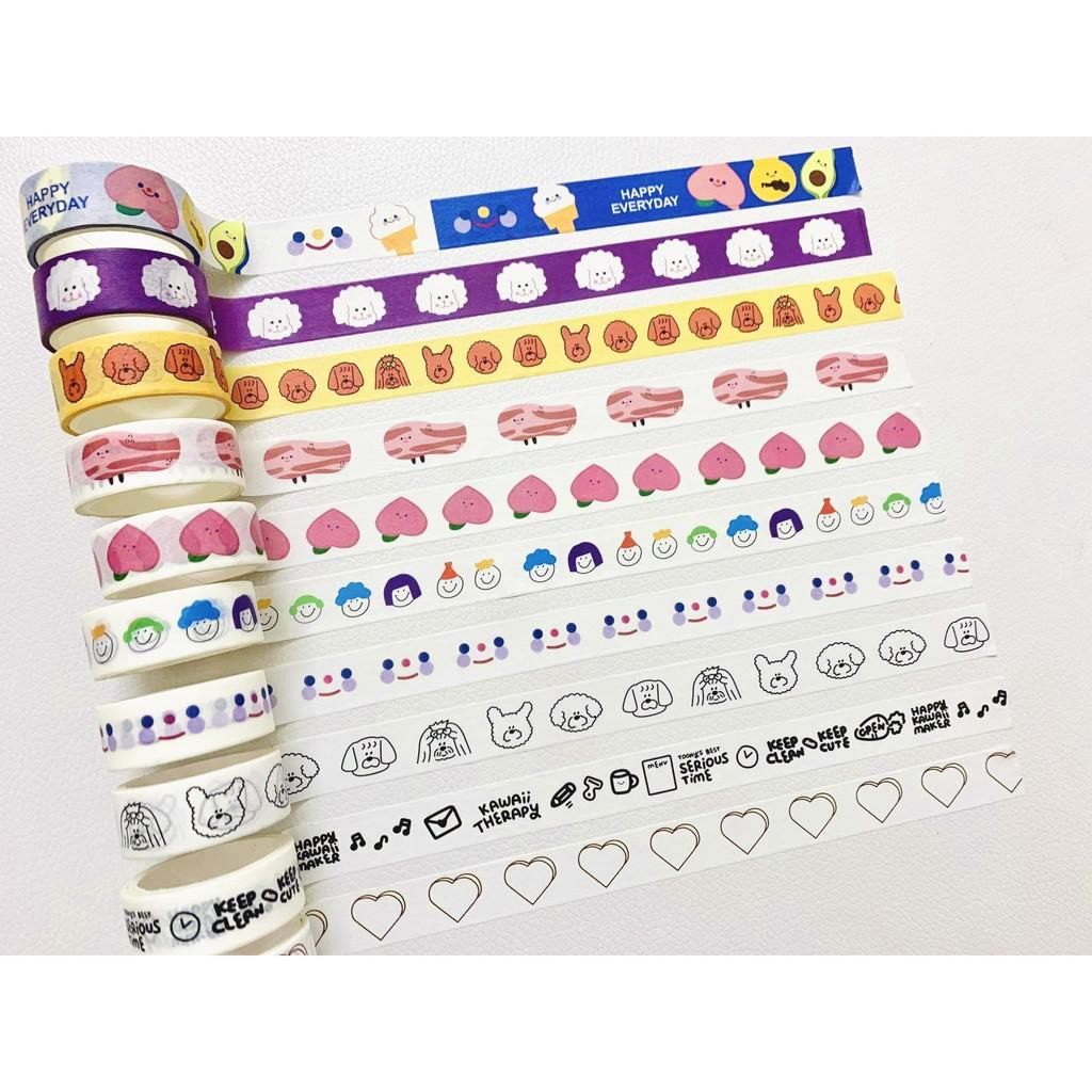 Cuộn Washi Tape Style Hàn Quốc - Băng Dính Hoạ Tiết Trang Trí Sổ Bullet Journal