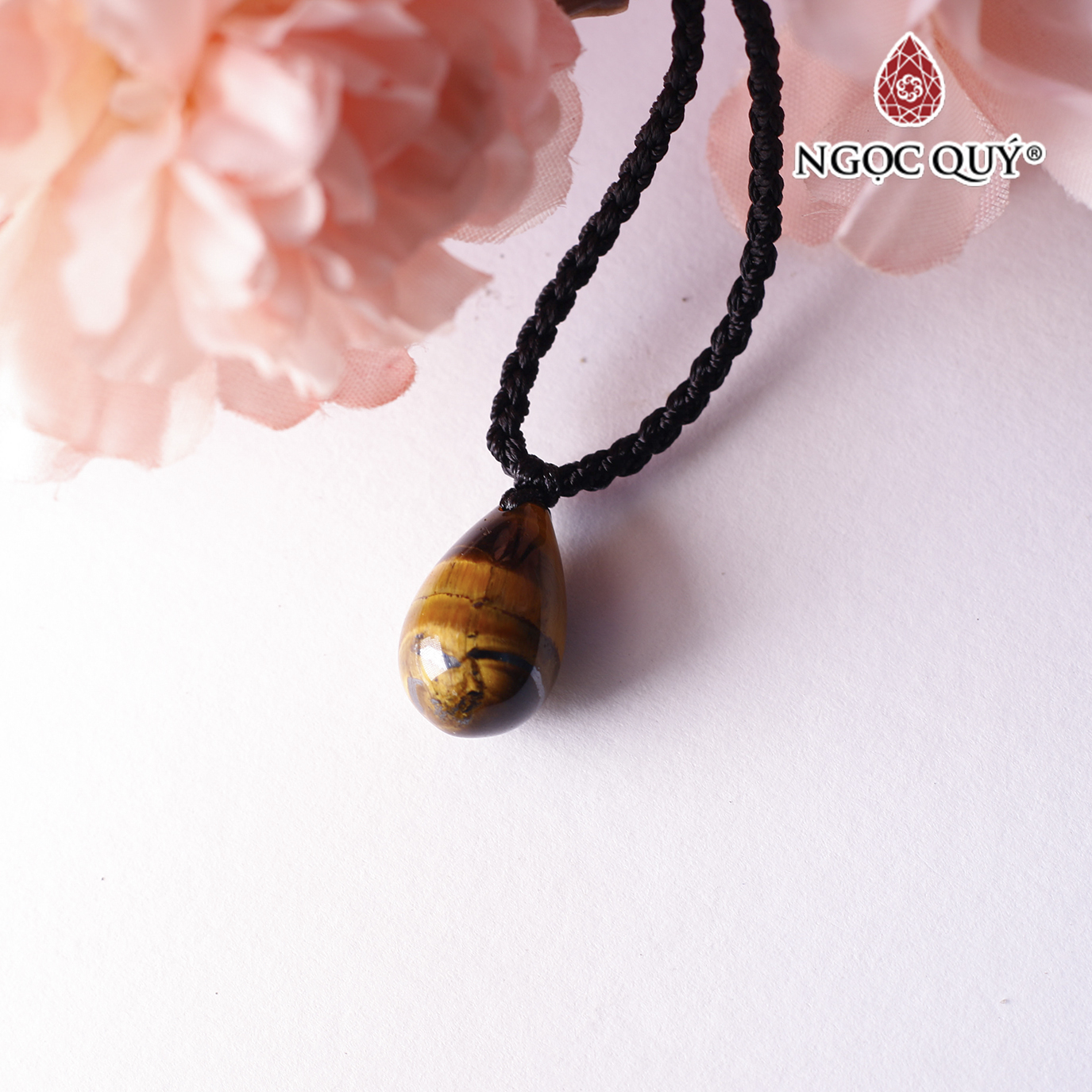 Mặt dây chuyền hình giọt nước đá mắt hổ vàng nâu 10x16mm mệnh thổ, kim - Ngọc Quý Gemstones