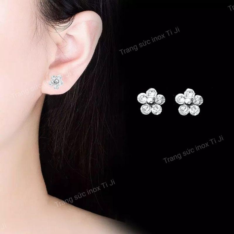 BÔNG TAI NỮ INOX HOA MAI NHỊ BI 5 CÁNH ĐẸP SANG KHÔNG ĐEN