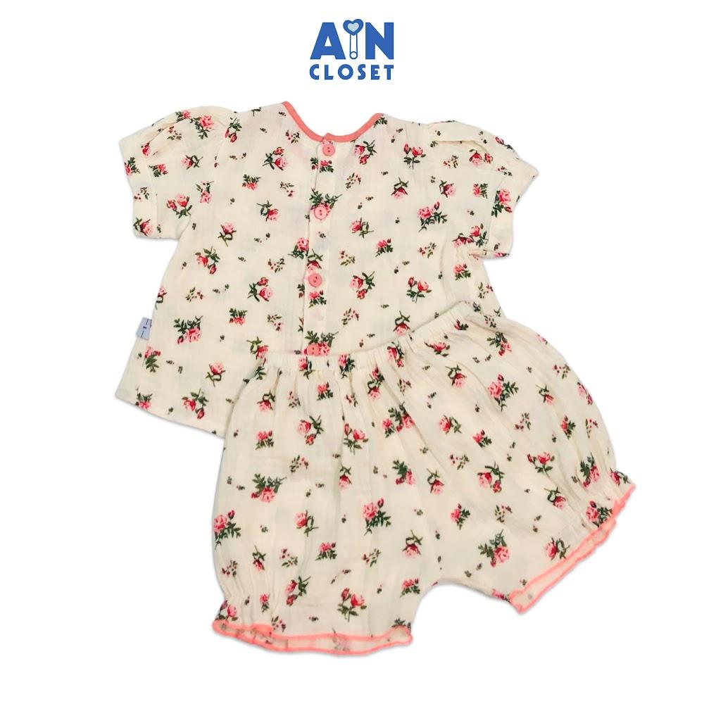 Bộ quần áo ngắn bé gái họa tiết Hoa Lệ chi hồng xô muslin - AICDBG7YIHTH - AIN Closet