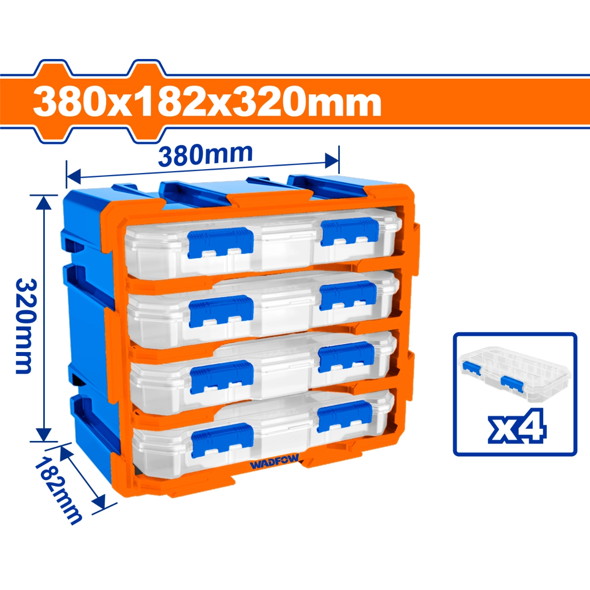 BỘ TỦ GỒM 4 HỘP NHỰA CHIA 13 NGĂN ĐỰNG LINH KIỆN 380X182X320MM WTB8344 WADFOW - HÀNG CHÍNH HÃNG