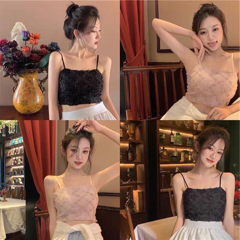 Áo hai dây dáng croptop Midori thêu hoa dễ thương M242