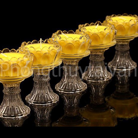 Nến ly sáp BƠ chân cao thủy tinh Vàng thơm tự nhiên, ít khói - thờ cúng.