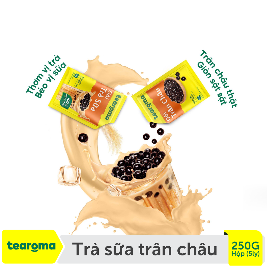 Trà sữa trân châu truyền thống Tearoma (Hộp 250g, 5 gói trà sữa x 22g, 5 gói trân châu x 28g)