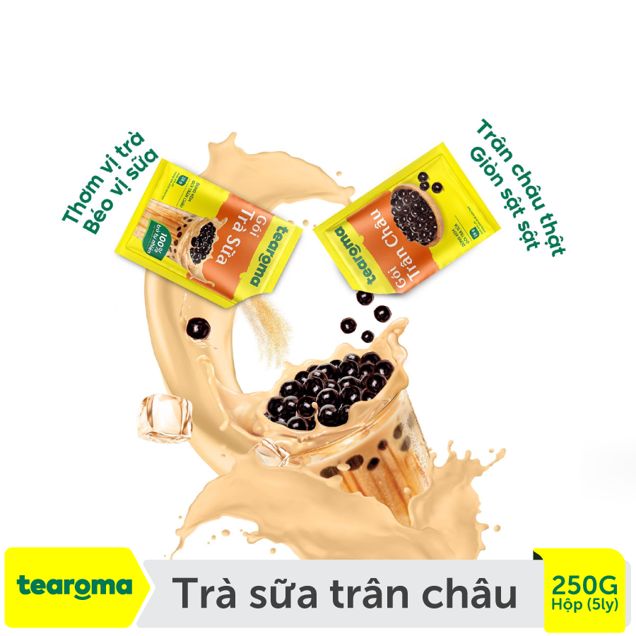 Combo 3 Trà sữa trân châu Tearoma truyền thống (Hộp 5 ly/ 250g, 5 gói trà sữa x 22g, 5 gói trân châu x 28 g)