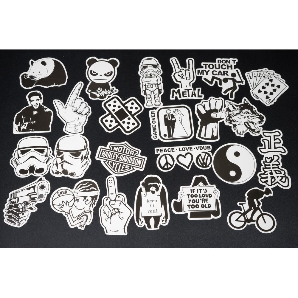 Bộ 10 20 50 sticker trắng đen black white stickers cao cấp trang trí Vali Laptop Mũ Bảo Hiểm Xe Máy Xe Đạp Đàn