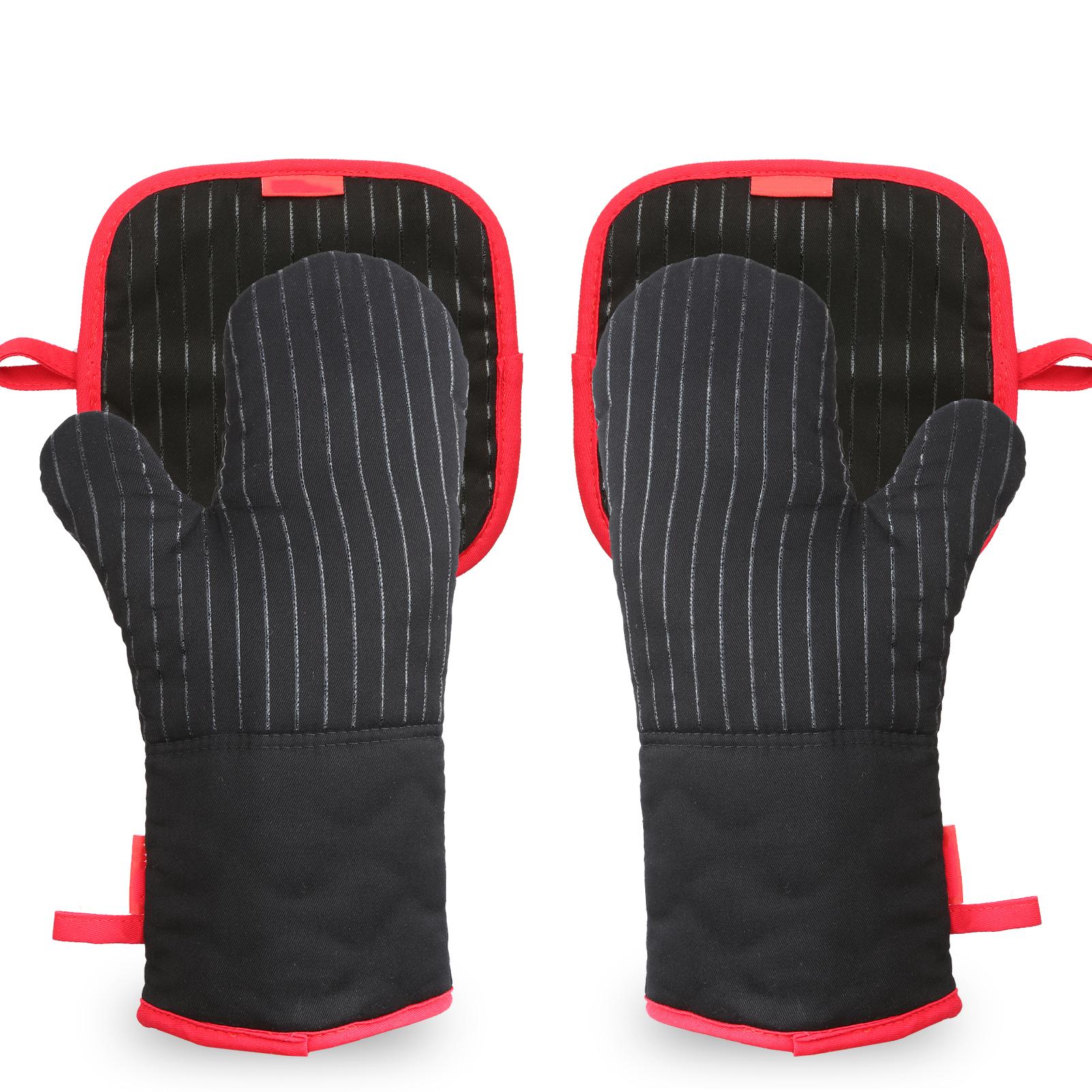 Cotton Silicone Oven Mitts Heat Resistant Non-Slip Barbecue Gloves Kitchen Gloves 1 Pair Oven Mitts 2 Pot Holders