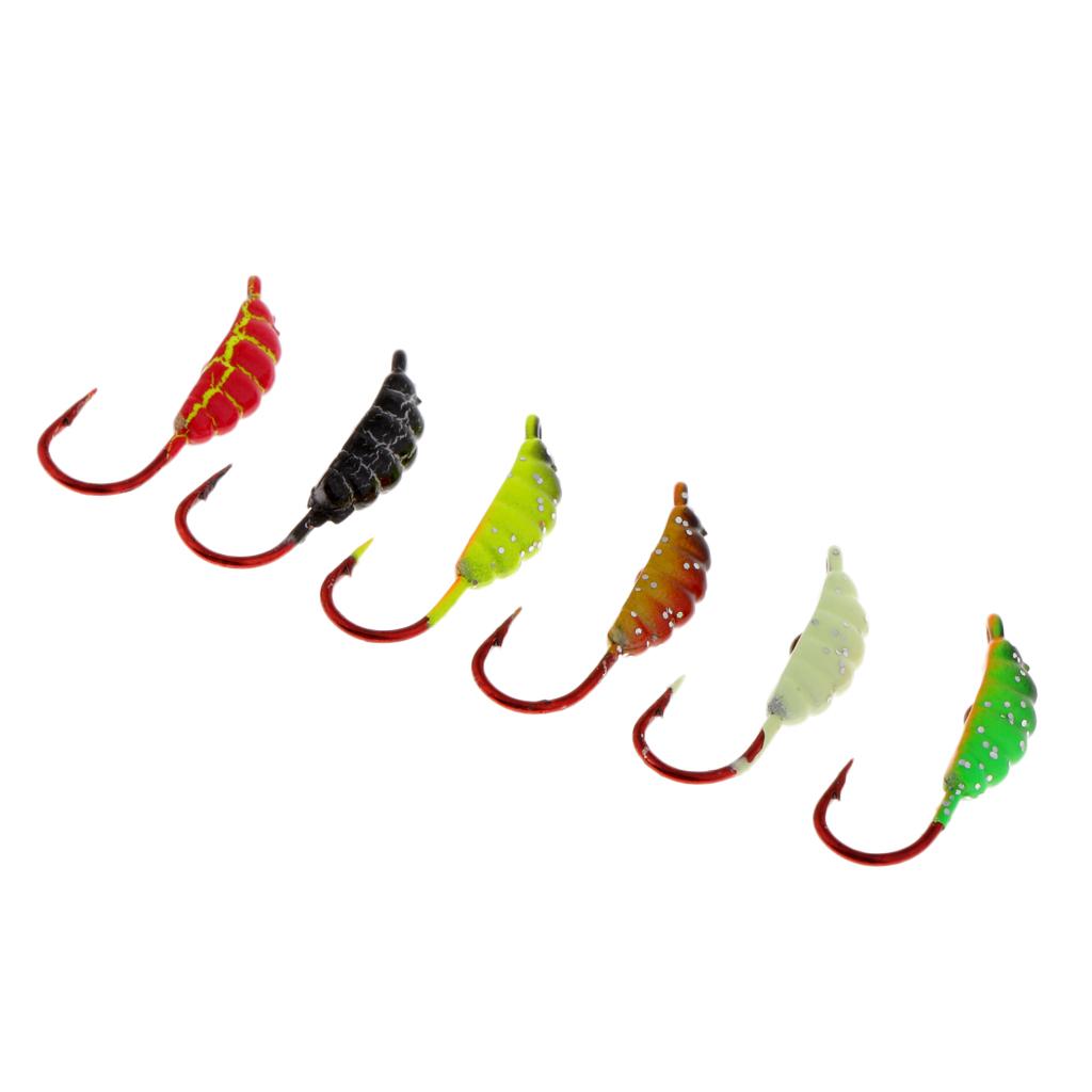 6pcs Winter Ice Artificial Fishing Lures Lead Head Crank Fishing Hooks Bait