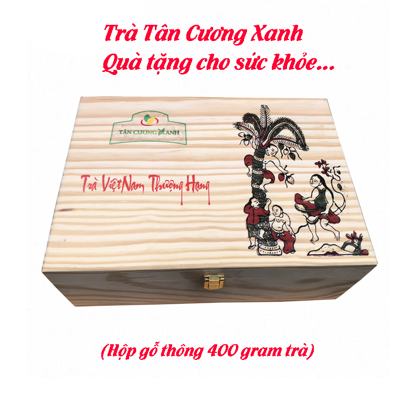 Trà Tân Cương Thượng Hạng Hộp Gỗ Thông - Trà xanh Thái Nguyên hương thơm, vị đượm làm quà biếu ý nghĩa