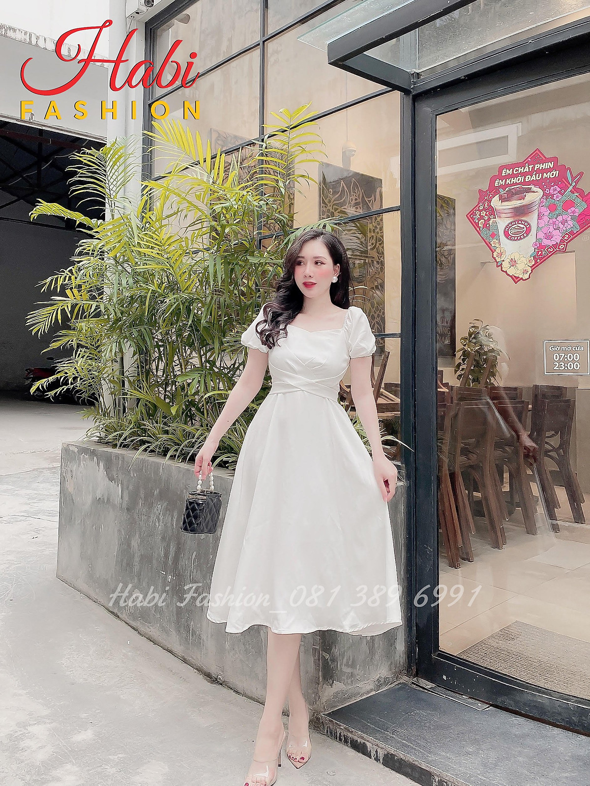 Đầm công chúa, Váy xòe thắt nơ eo cổ vuông tay xinh công chúa phong cách Hàn Quốc nhẹ nhàng ngọt ngào