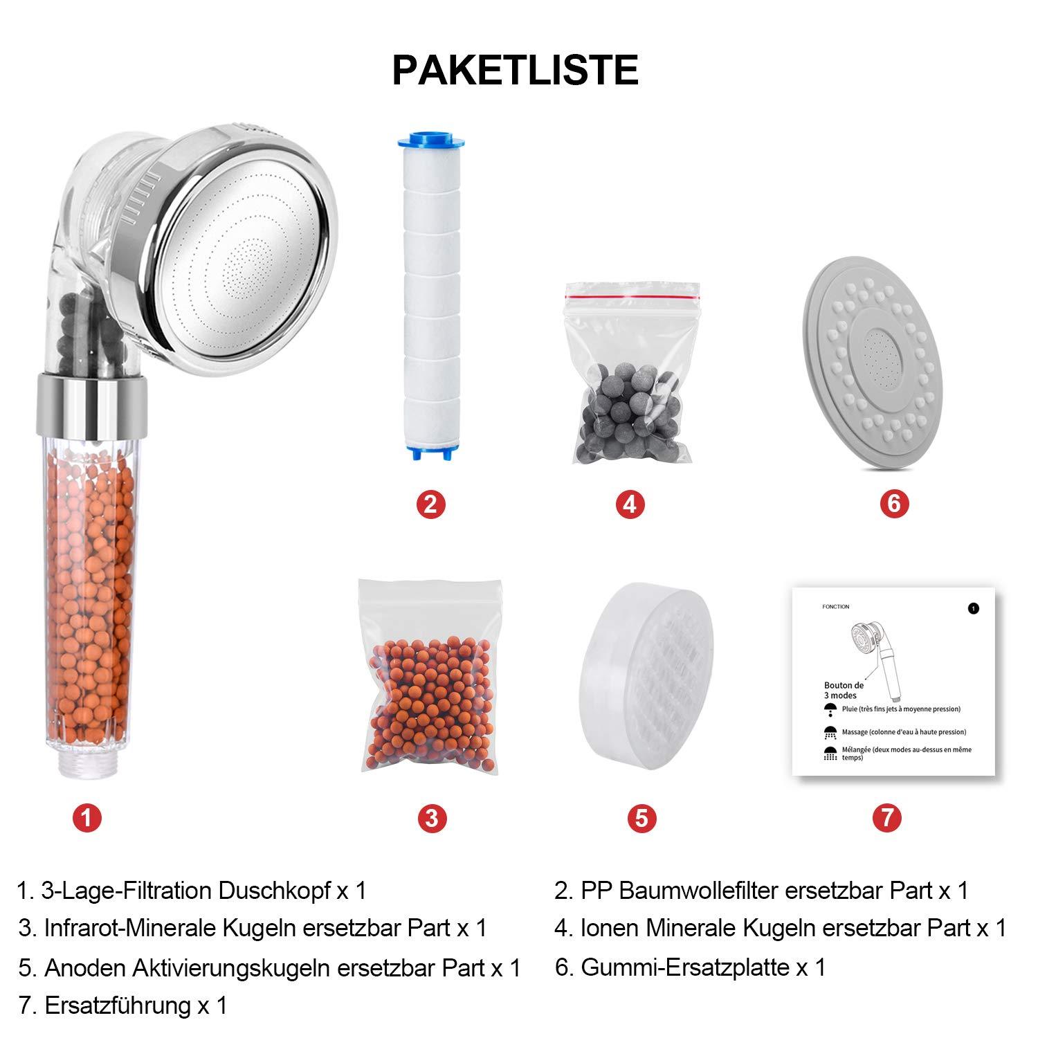 Đầu Vòi Hoa Sen, Đầu Vòi Hoa Sen Tiết Kiệm Nước Chống Cặn Vôi Hệ Thống Lọc Ba Cấp Độ Cao Hệ Thống Lọc Ion Với Bộ Lọc Bông PP Có Thể Thay Thế