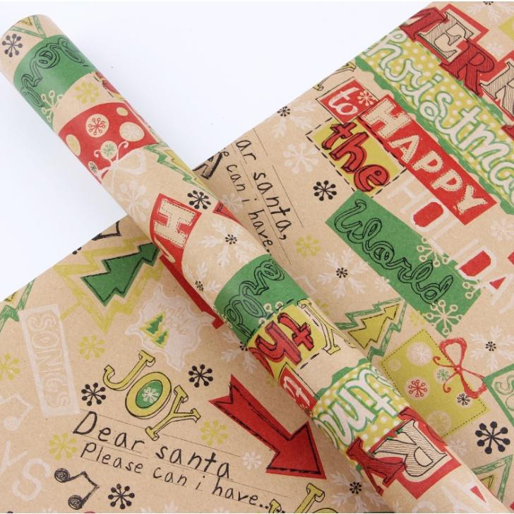 5 Tờ Giấy Gói Quà Giáng Sinh Phong Cách Retro Châu Âu Giấy Kraft Noel 70x50cm