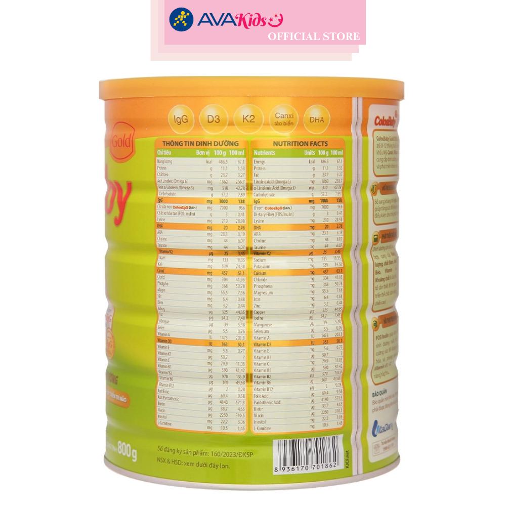Sữa bột ColosBaby Gold D3K2 0+ (sữa non) 800g (0 - 12 tháng)