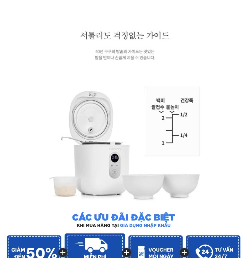 Nồi Cơm Điện Mini Cuckoo Marshmallow CR-0255MW, 0.36L, Nồi Cơm Điện Cho 2 Người, Nội Địa Hàn