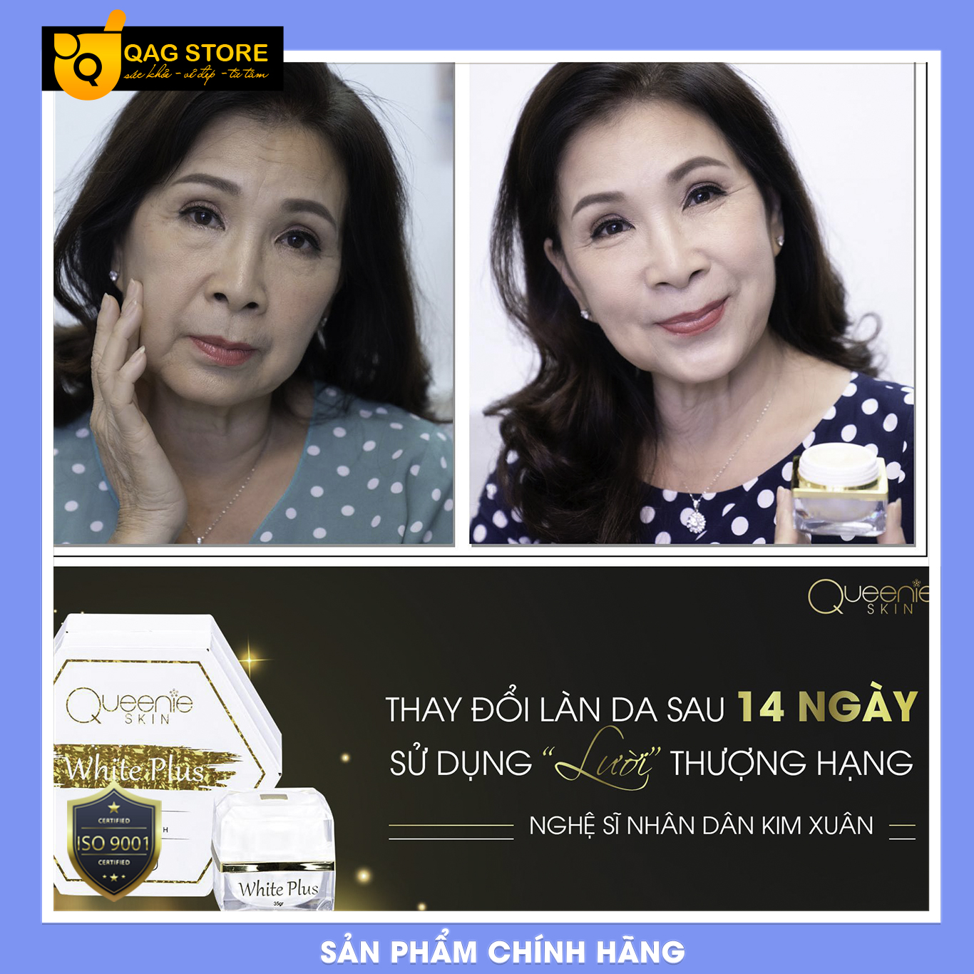 Kem Face &quot;LƯỜI&quot; Thượng Hạng (White Plus) Chính Hãng Queenie Skin Với Tinh Chất Nhân Sâm Và Nhụy Hoa Nghệ Tây Cao Cấp Giúp Dưỡng Trắng &amp; Makeup Hiệu Quả (35g)