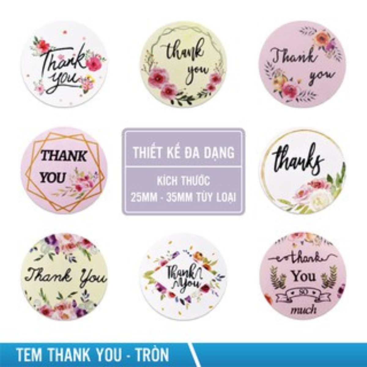 Tem thank you size 38mm cuộn sticker thank you tròn số lượng 500 tem