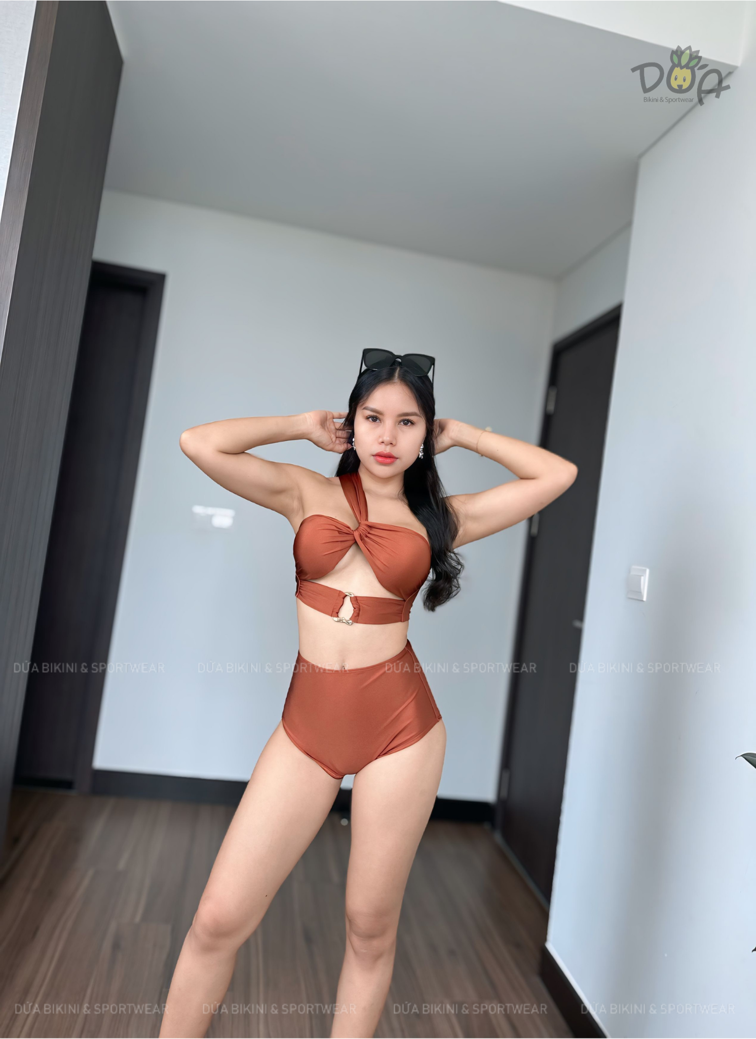 Chic Bikini Set | Đồ bơi nữ hai mảnh quần cạp cao che bụng phối áo khoen lệch vai sang trọng | DỨA BIKINI &amp; SPORTWEAR
