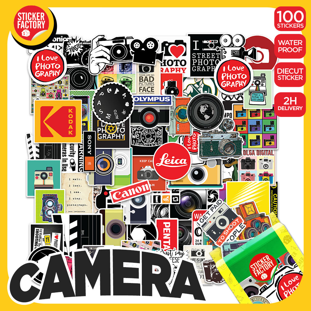 Camera - Set 100 sticker decal hình dán nón bảo hiểm, laptop, xe máy, ô tô - STICKER FACTORY