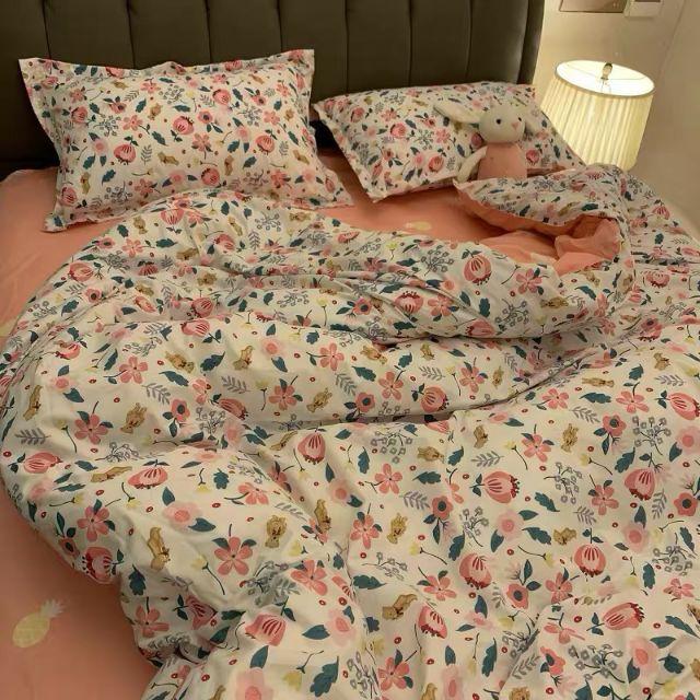 Bộ Chăn Ga Gối Hoa Lựu Cotton Poly