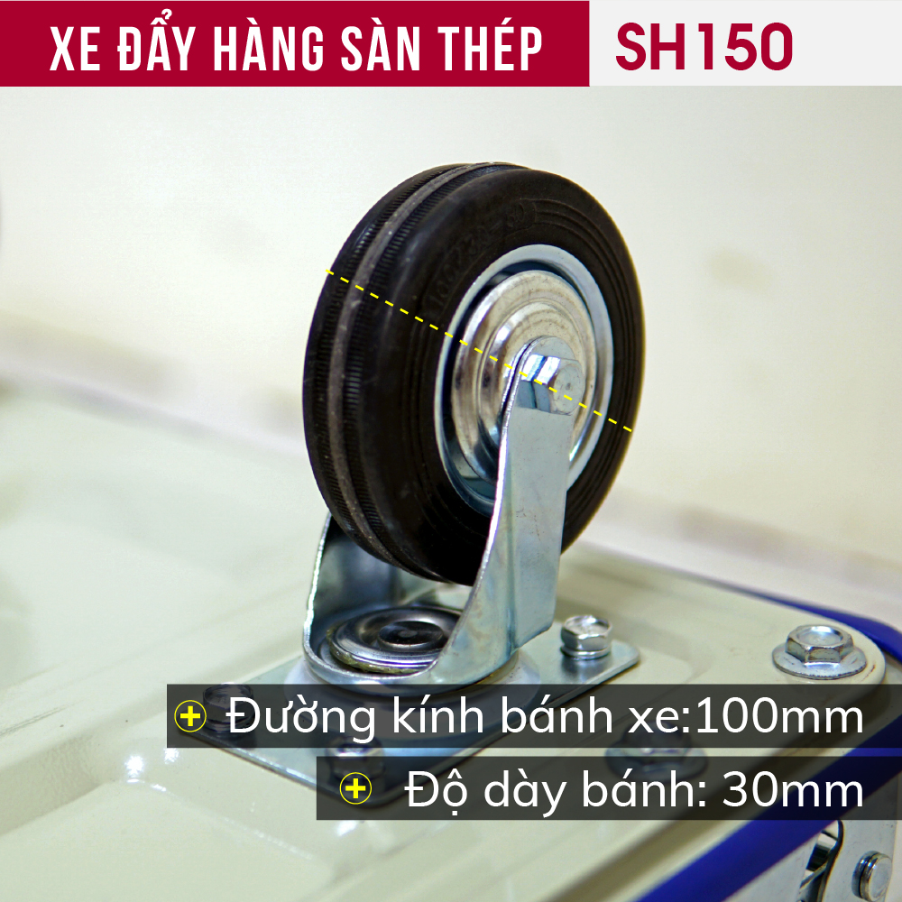 Xe đẩy hàng sàn thép 4 bánh FUJIHOME SH150, tải trọng 100kg - Công nghệ Nhật Bản, xuất xứ chính hãng - Bảo hành 12 tháng