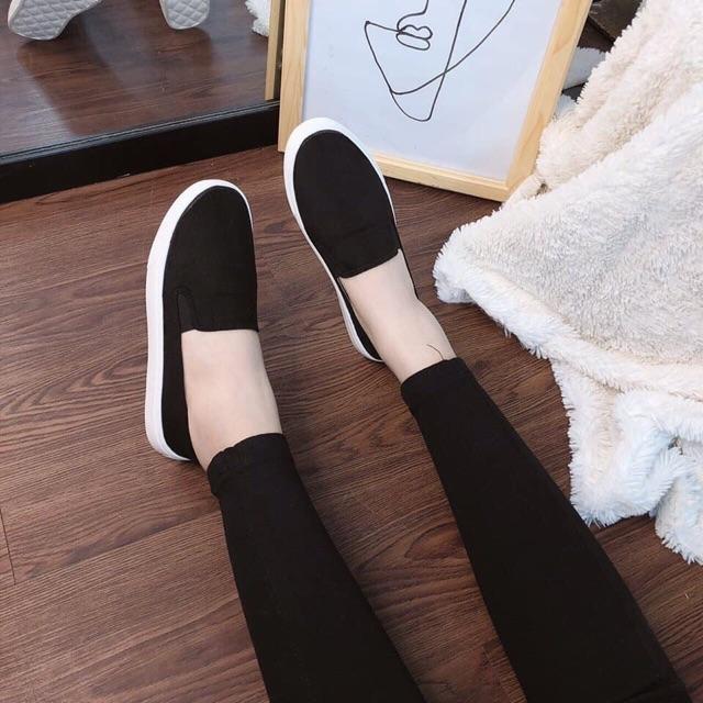 Giày lười da lộn trơn gót kẻ đế mềm cực dễ đi ảnh chụp thật