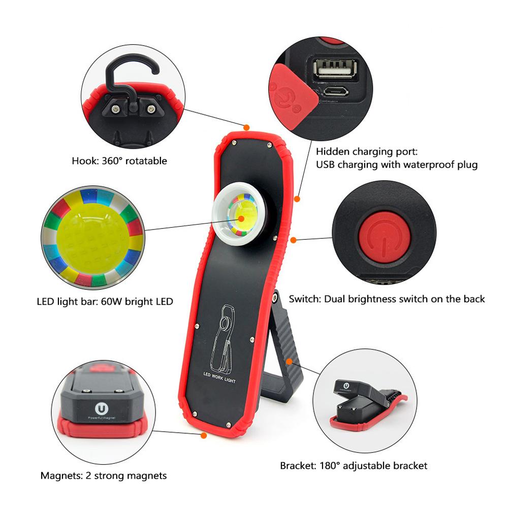 Đèn móc treo để cắm trại ngoài trời, Đèn pin di động 60W Đèn pin USB