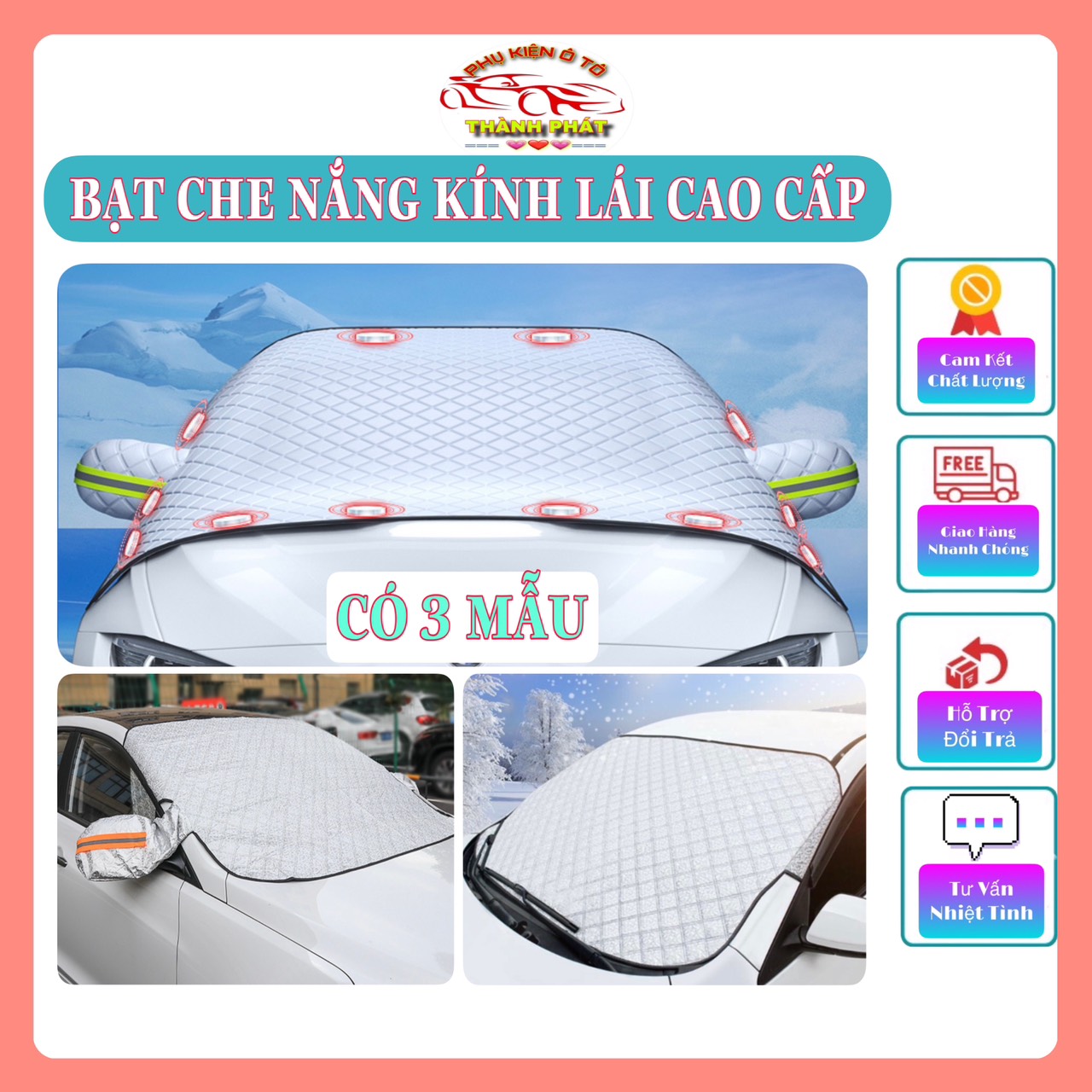 Tấm Bạt Che Nắng Kính Lái Ô Tô, Xe Hơi Tráng Bạc 4 Lớp Chống Nóng Cách Nhiệt Tránh Tia UV Bảo vệ Xe