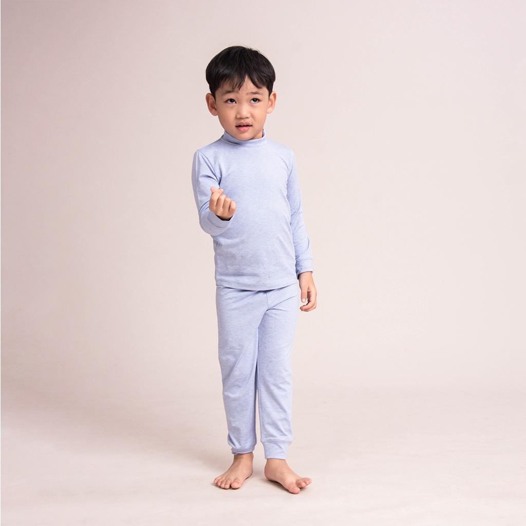 Bộ giữ nhiệt cho bé trai bé gái từ 2 - 8 tuổi vải 88% polyester - 12% spandex họa tiết trơn TPTS2-1698 | OETEO Thermal