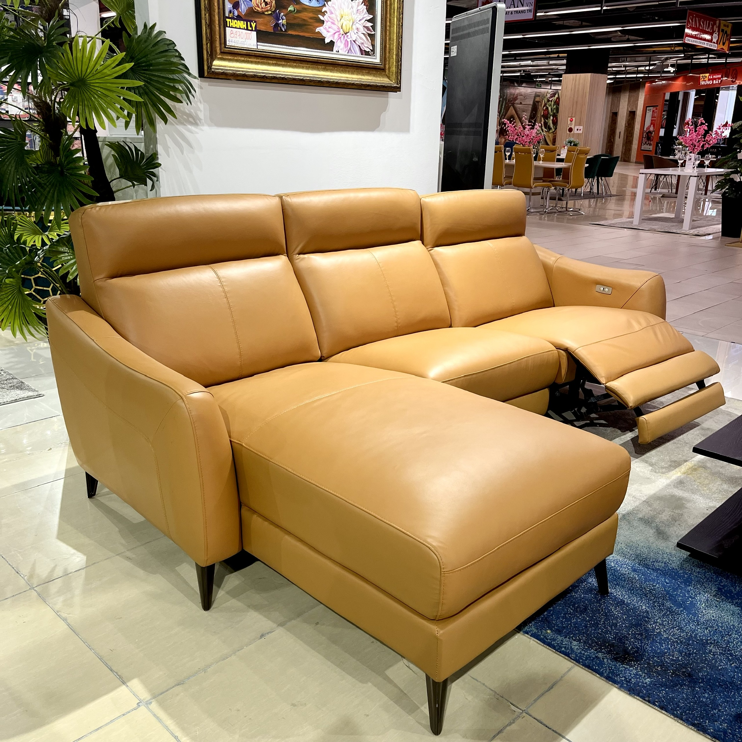 Sofa Thư Giãn Chữ L 2m6 Da Bò Tiếp Xúc YB919 - 8019 Cam Apricot