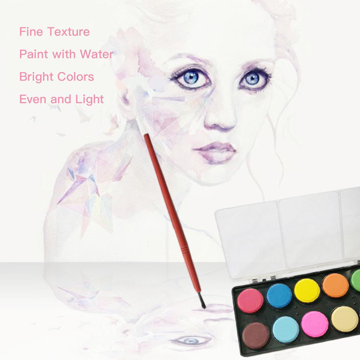 12 Colors Solid Watercolor Paint Pigment Portable Drawing Painting Set with a Paintbrush Art Supplies for Artists