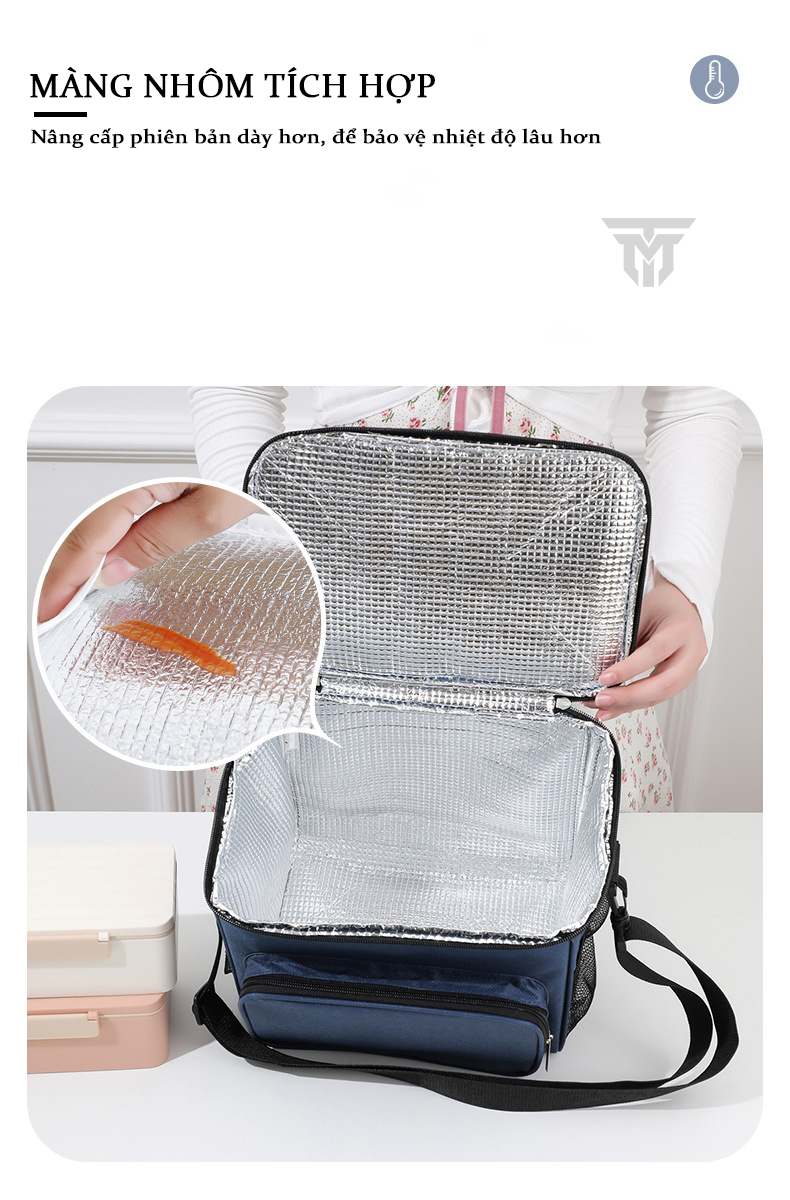 Túi Đựng Hộp Cơm Giữ Nhiệt Teement, Túi Đựng Đồ Ăn Trưa, Túi Chống Toả Nhiệt, Dày Dặn, Có Tay Xách, Dây Đai Đeo Vai, Thời Trang, Hiện Đại - Hàng Chính Hãng