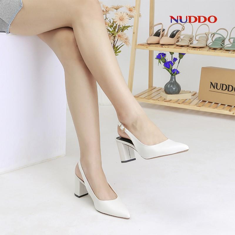 Giày slingback cao gót nữ Nuddo cao cấp gót vuông mũi nhọn 7p da mềm fom dáng chuẩn
