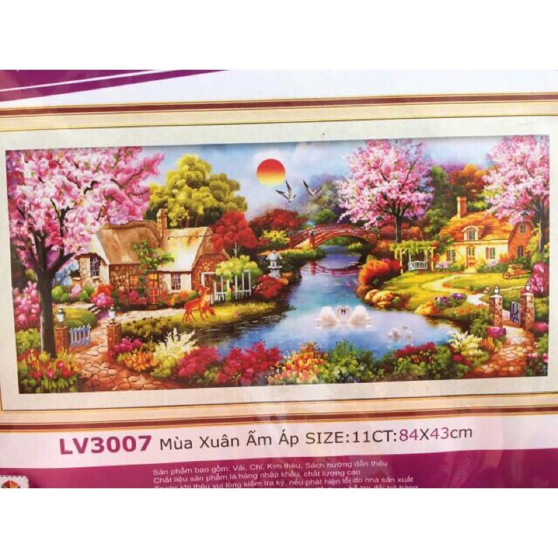Tranh thêu chữ thập Phong Cảnh Mùa Xuân Ấm Áp LV3007  chưa thêu