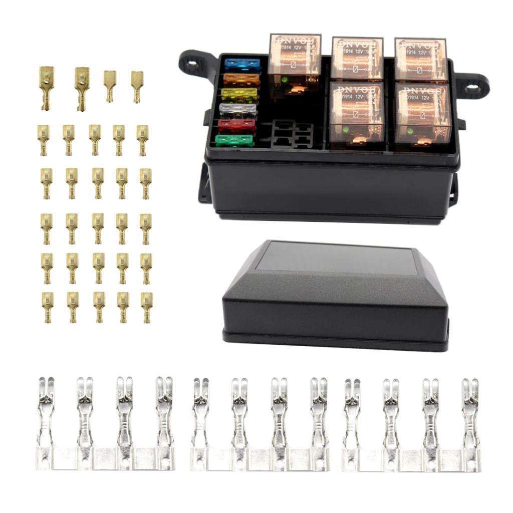 6 Way Fuses Block Relay Holder with Terminals+4Pin 40A Relay+5pcs 5Pin 100A Relays