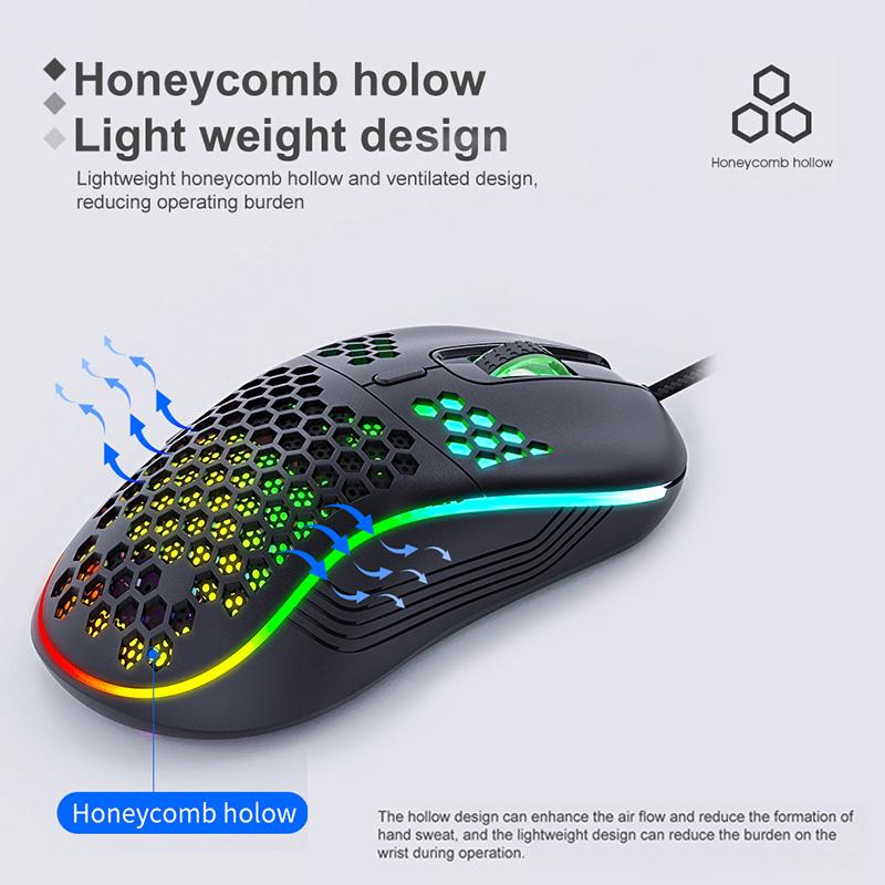Nhẹ RGB Chuột Chơi Game 7200DPI Tổ Ong Vỏ Công Thái Chuột Cực Dệt Dây Cáp Cho Máy Tính Game Thủ Máy Tính Để Bàn PC