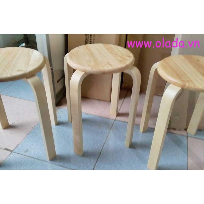 Ghế Đôn Chân Cong Gỗ Cao Su Tự Nhiên Siêu Bền Chịu Lực