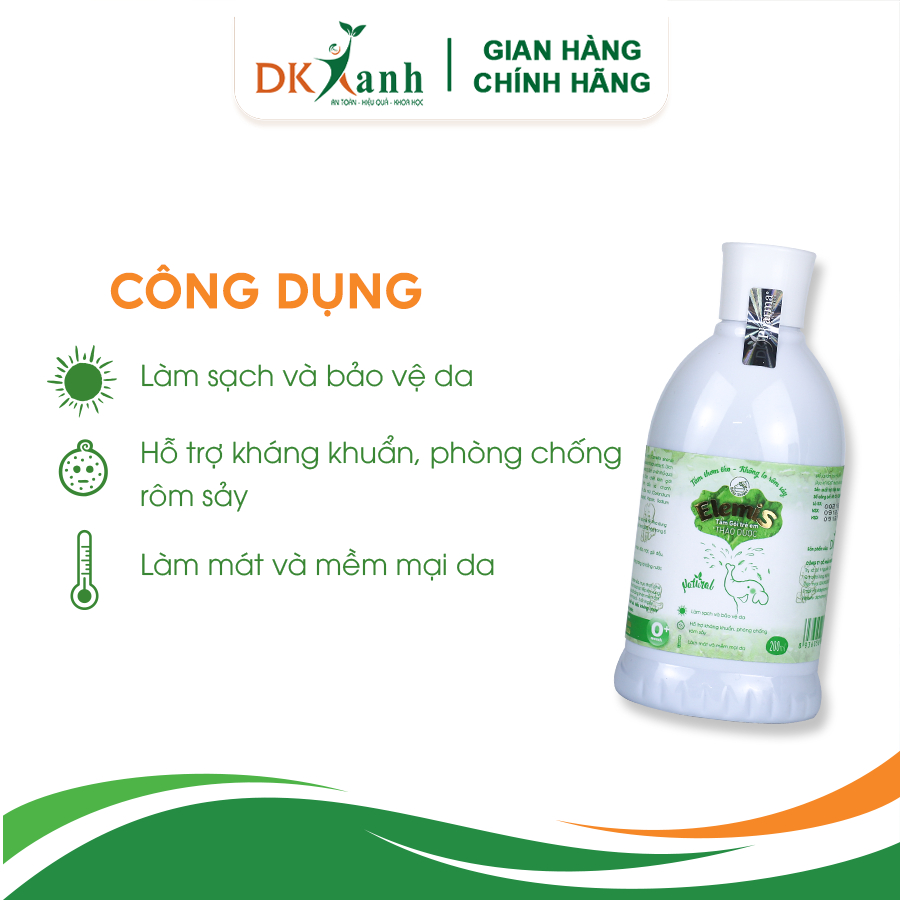 Combo 12 chai tắm bé Elemis 200ml - DK Pharma (hàng đã tích điểm) - Tặng 1 chai Elemis 500ml