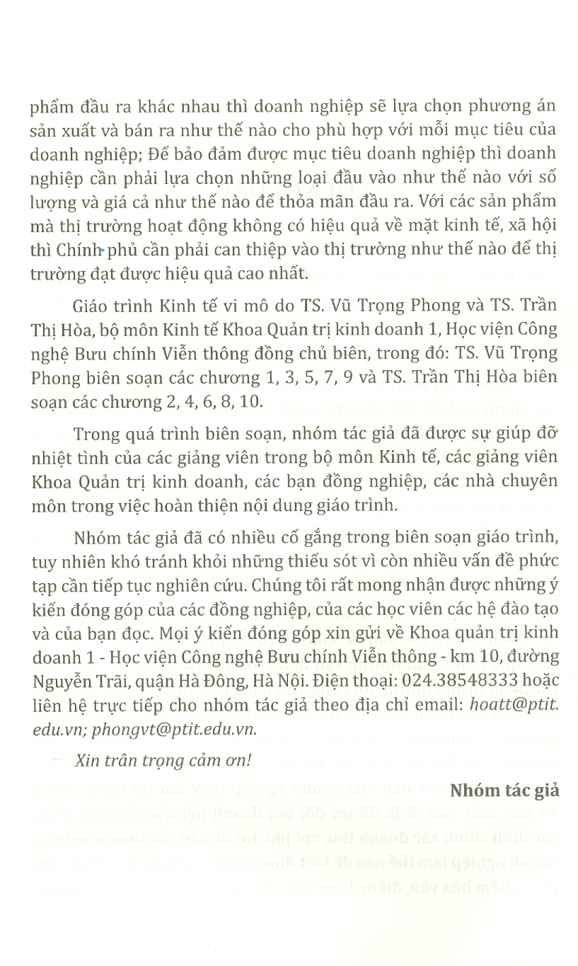 Giáo Trình Kinh Tế Vi Mô - TS. Vũ Trọng Phong & TS. Trần Thị Hòa -