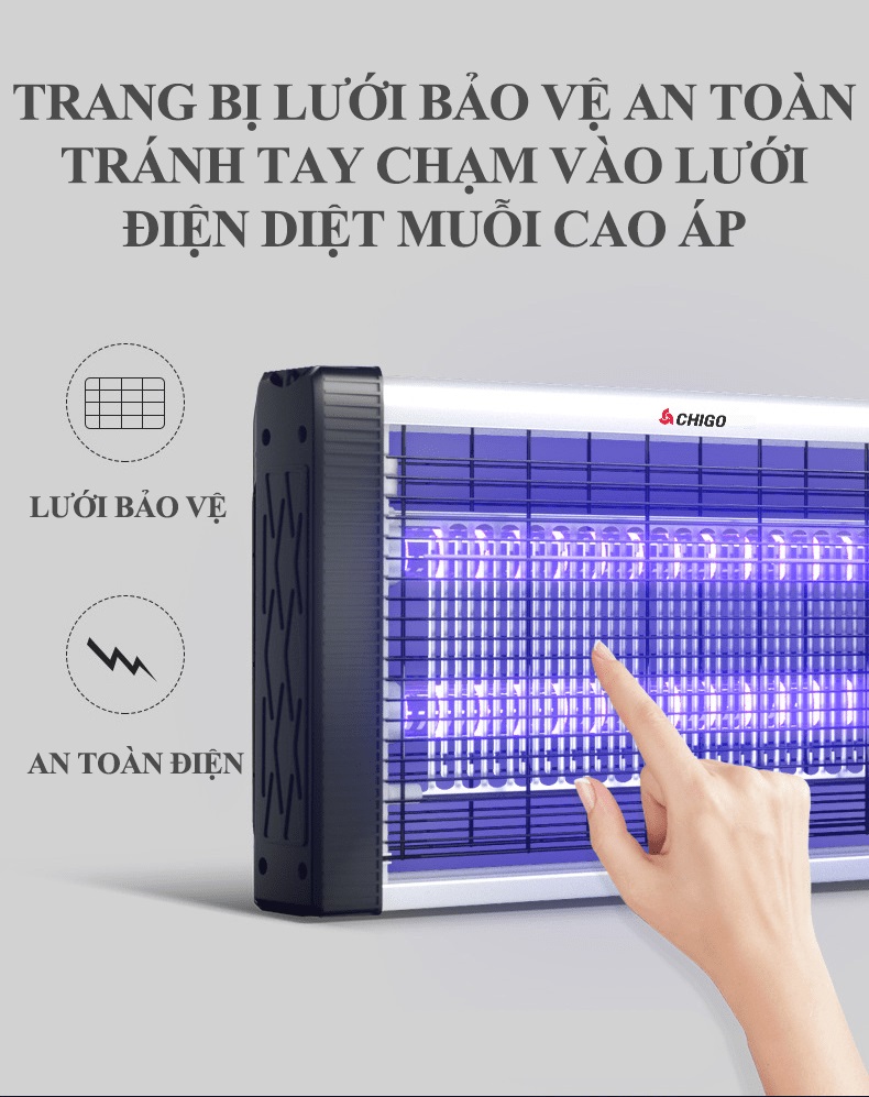 Đèn bắt muỗi UV diệt muỗi bằng lưới điện cao áp loại ngang cỡ lớn ZG-SY01 treo tường thu hút côn trùng không tạo mùi không độc hại - JL