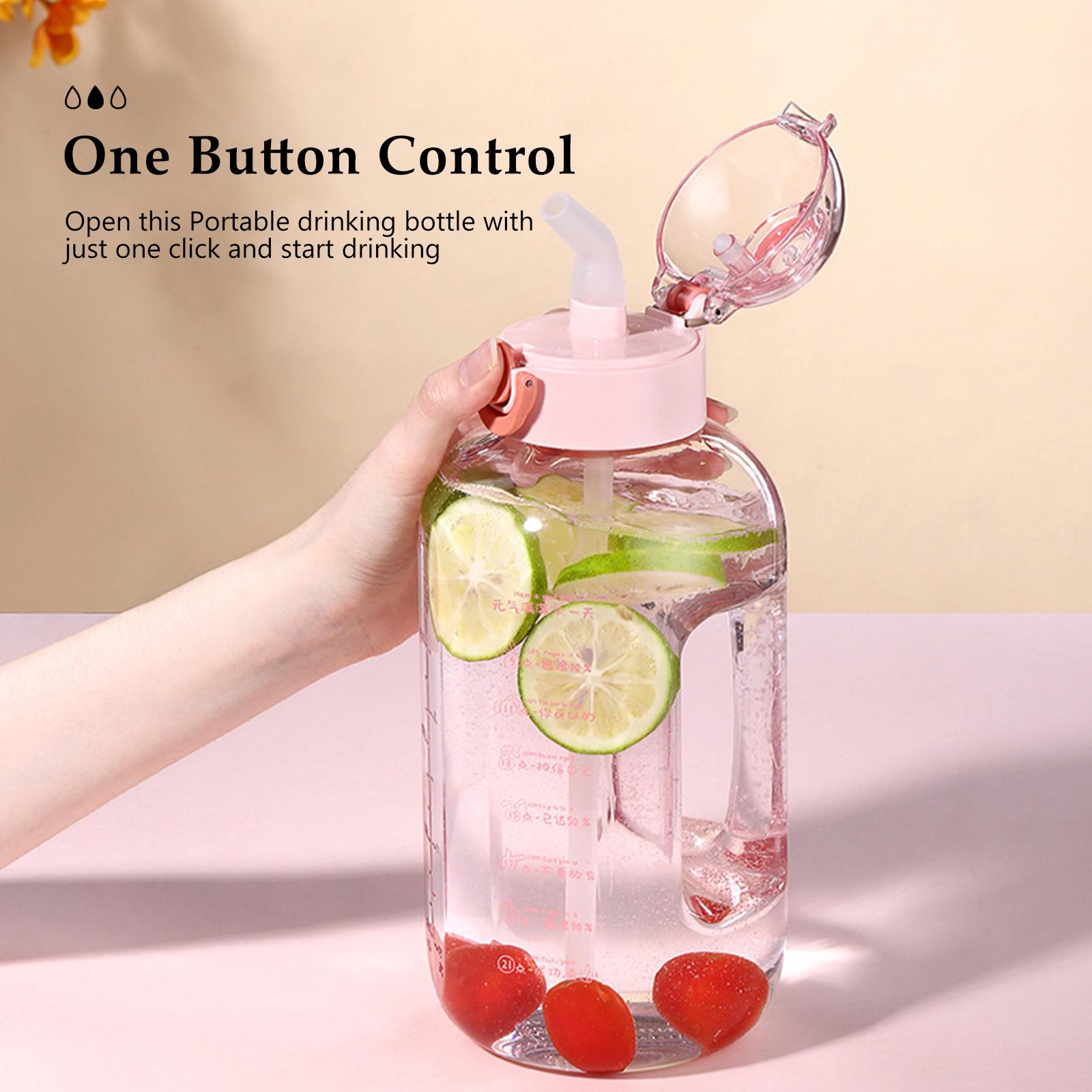 2L Water Bottle with Marker & Straw Large Capacity Water Bottle with Handle Reusable Leakproof Water Jug
